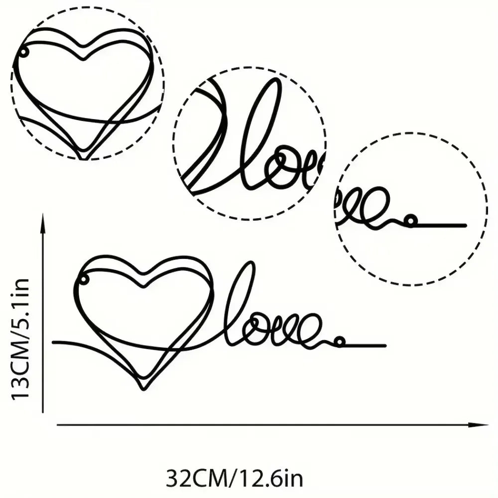 Sleek Iron Heart Wall Decor Love Line Art Pendant Modern Living Room Hanging Easy Mount
