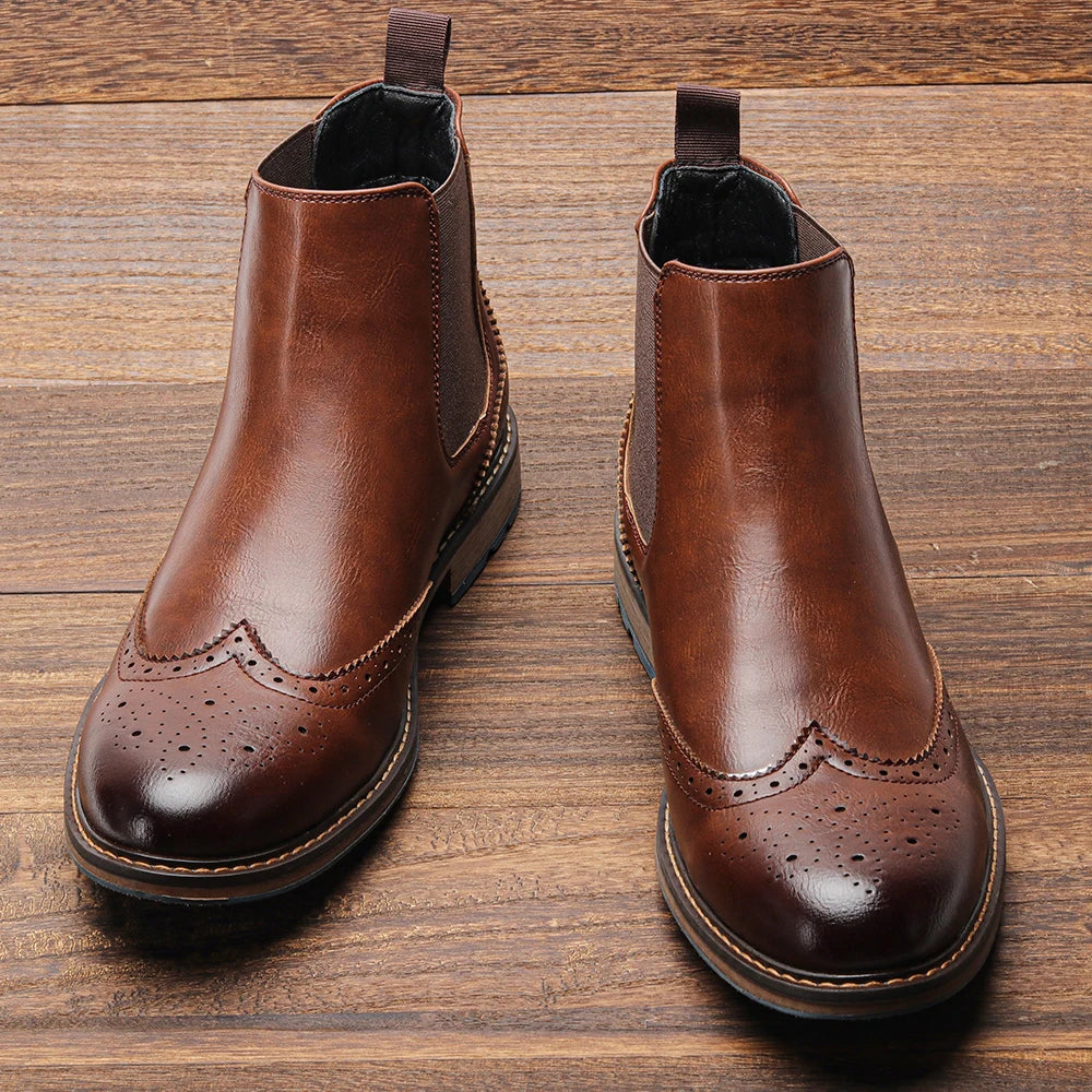 Classical Brogue Chelsea Men Boots Comfortable Fashion Leather Boots for Men