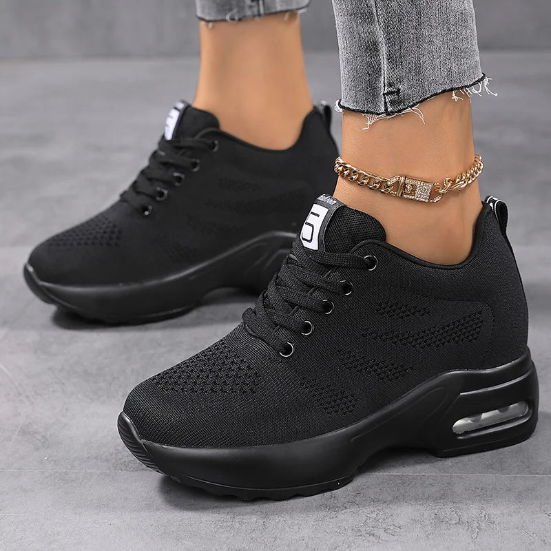 Women Air Cushion Running Sneakers Comfortable Mesh Lace Up Walking Shoes Breathable White
