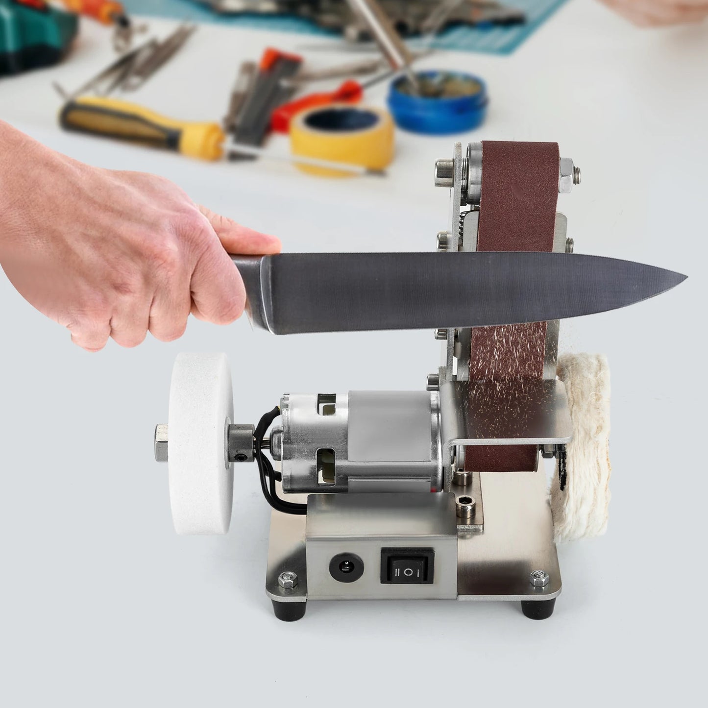 775 Motor Mini Belt Sander Electric Bench Grinder Stainless Steel Tabletop Polisher Adjustable Speed Sanding Machine