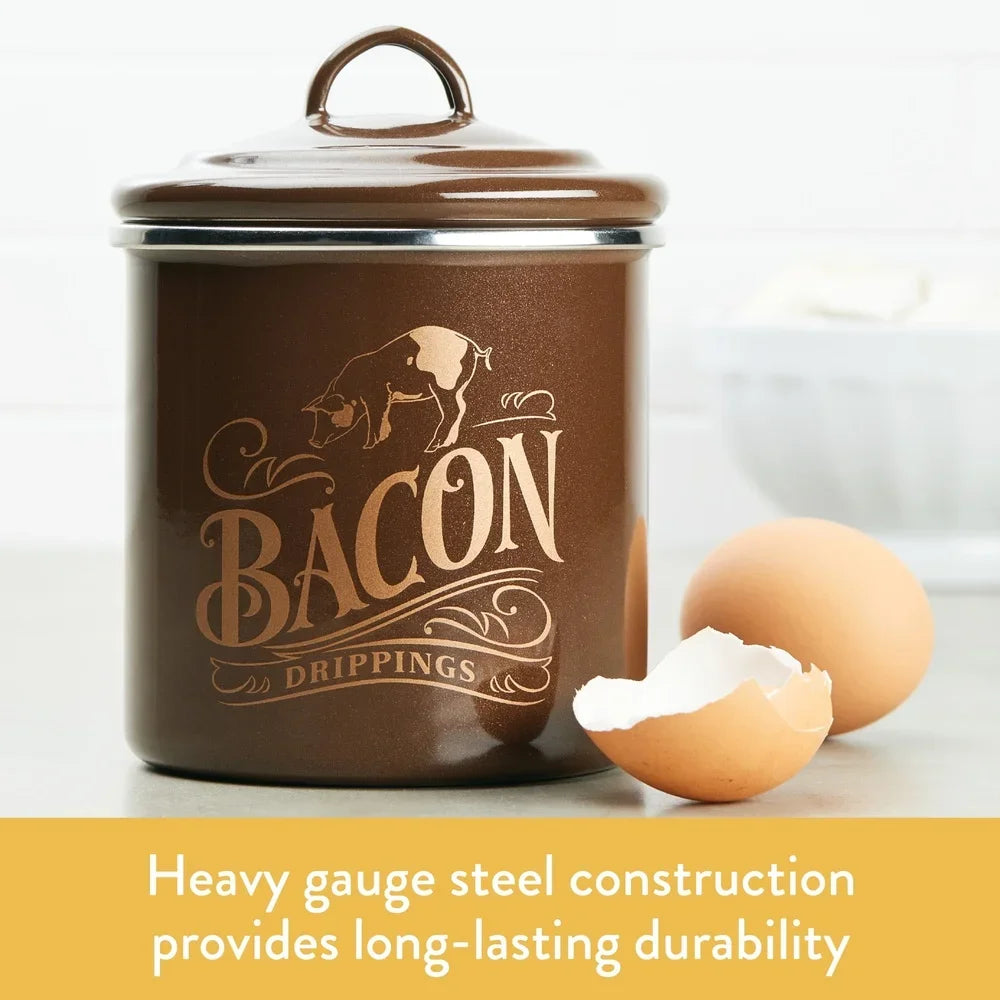 Durable Enamel Bacon Fat Container With Lid For Kitchen Storage