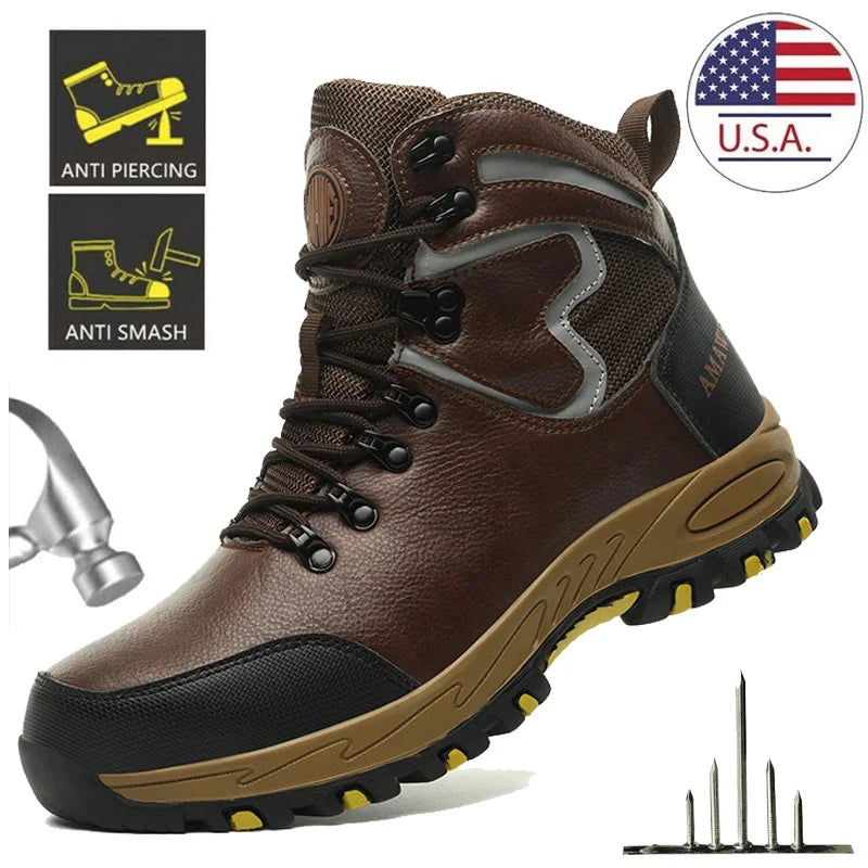 Widen Safety Boots Men Work Steel Toe Climbing Protective Shoes