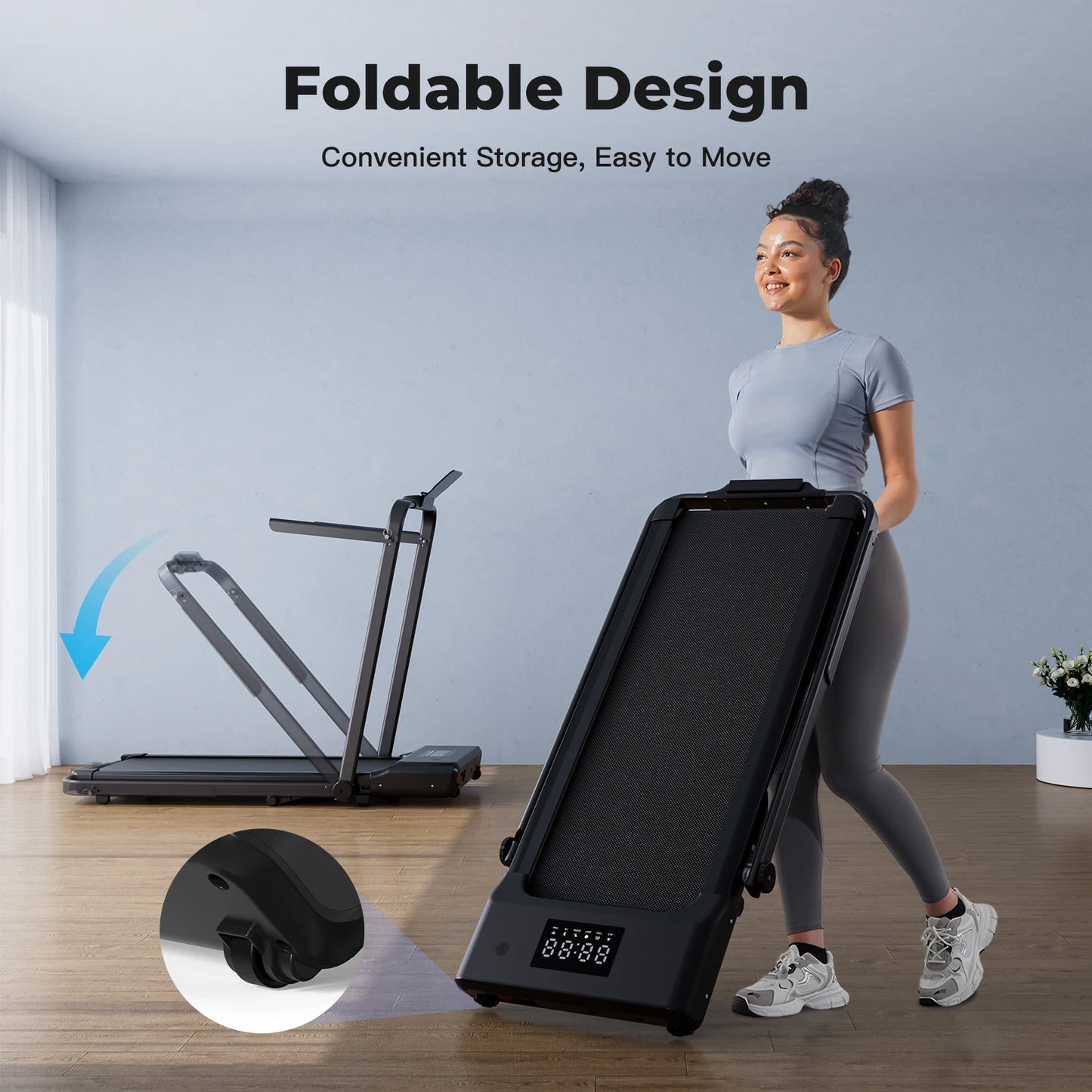 3 in 1 Superun Foldable Walking Pad with Handle 3.0 HP Treadmill 9 Percent Incline Max 300 Pounds