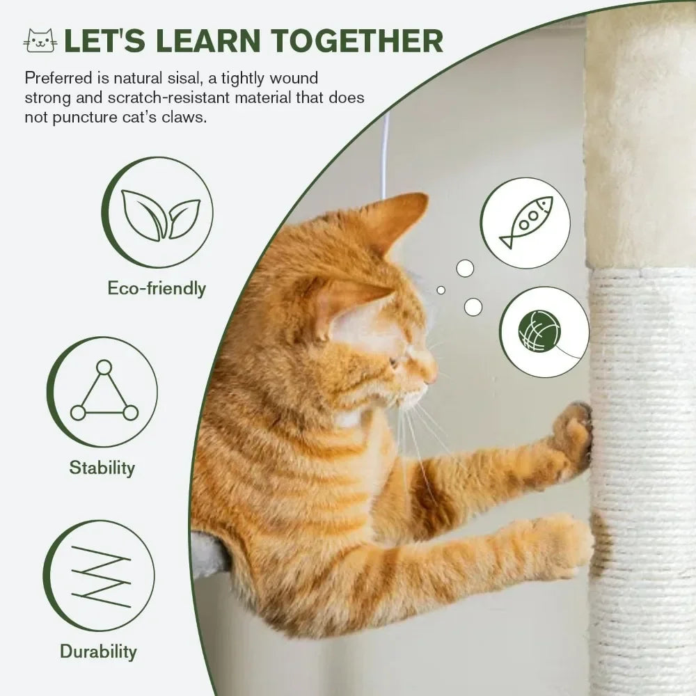 68 Inches Multi Level Large Cat Tree Tower with Condo Plush Perches and Sisal Scratching Posts