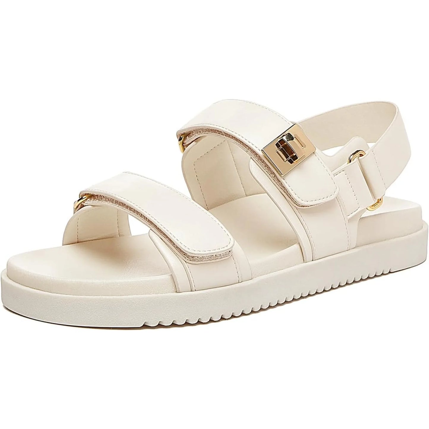 Women's Flat Sandals Comfort Adjustable Double Strap Slip on Leather Footbed Sandals Shoes