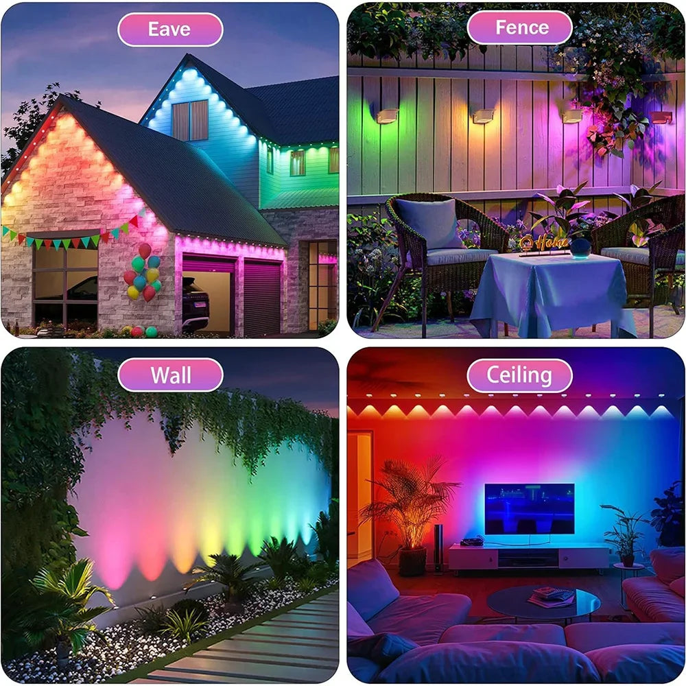 Permanent Outdoor Smart RGBIC Eaves LED Lights Festival Flashing Fairy String for Christmas Holiday Decorations