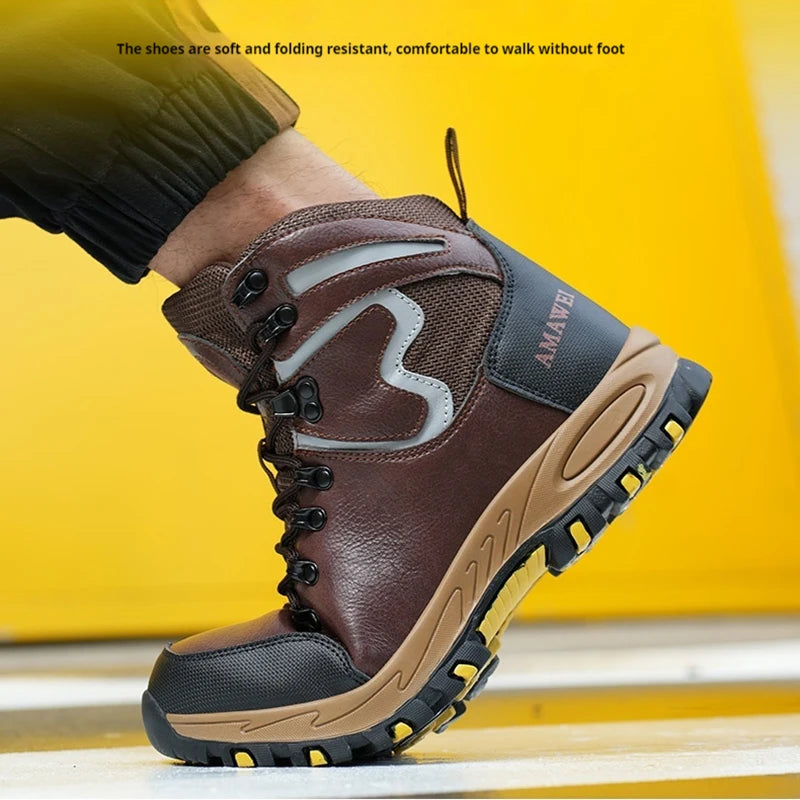 Widen Safety Boots Men Work Steel Toe Climbing Protective Shoes