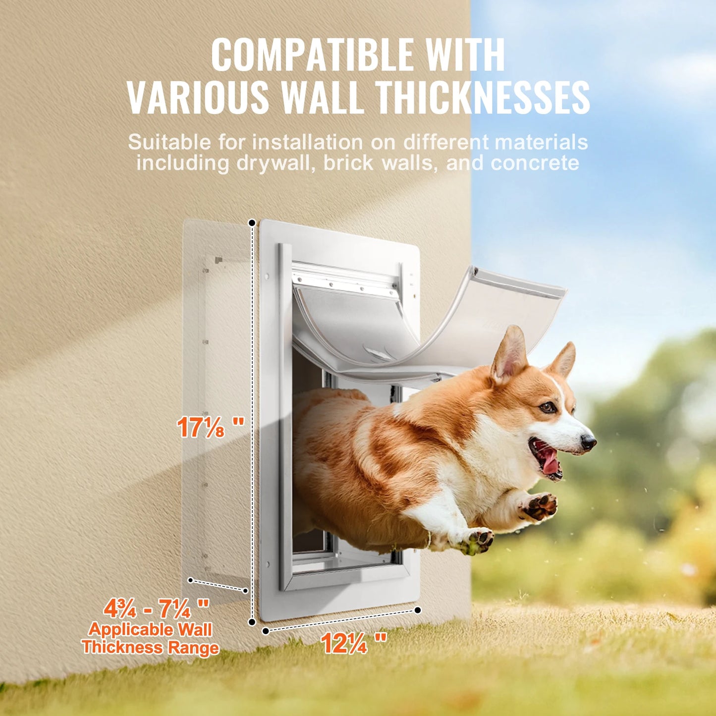 Vevor Pet Door Metal Frame with Lock and Three Flap System Weatherproof Doggy Door Easy to Install for Interior or Exterior Walls