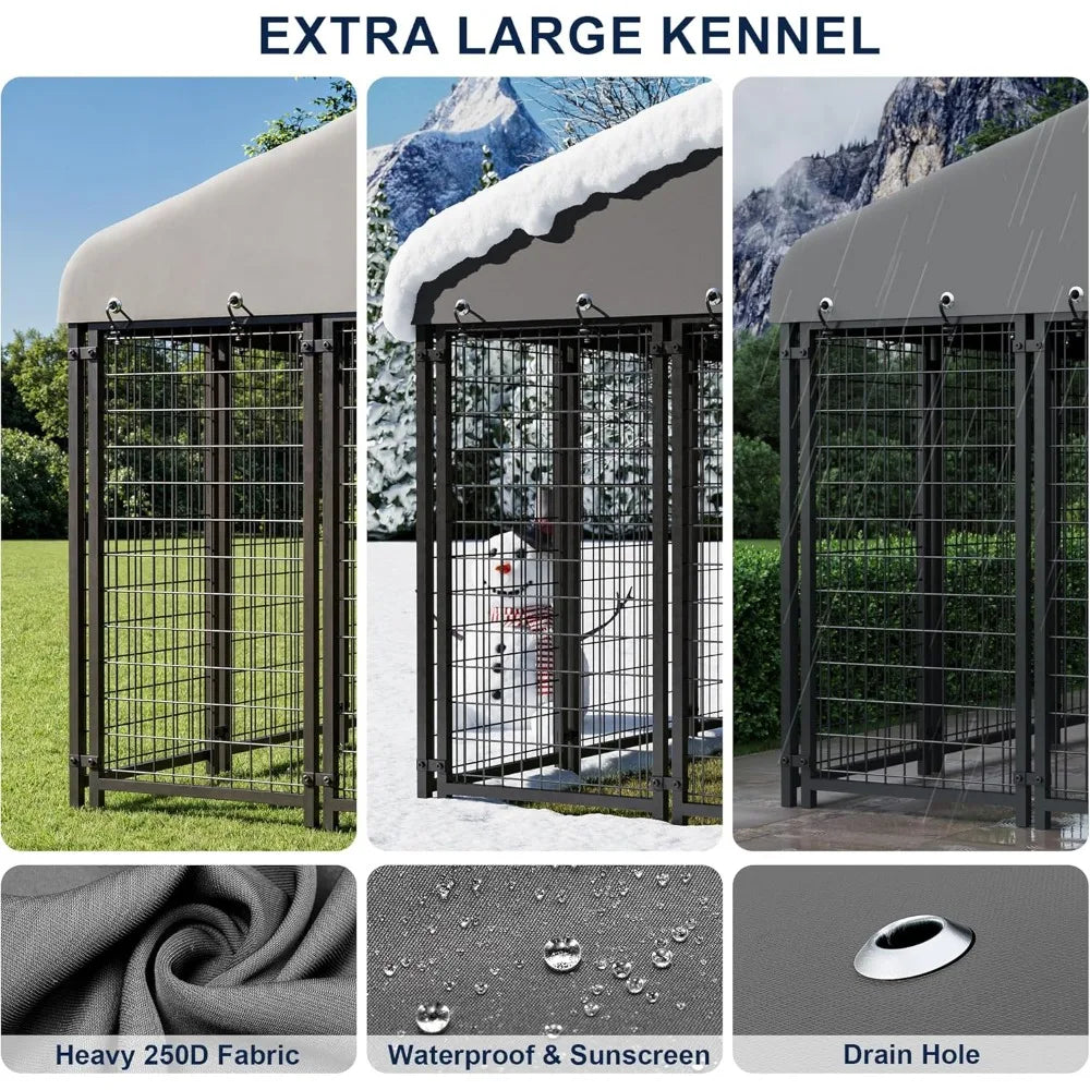 Dog Kennel 10X10FT Heavy Duty Outdoor Dog Cage with Roof Double Lock Spacious Pet Crate with Feeding Door