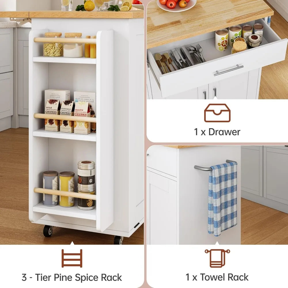 MKDK Rolling Kitchen Island with Hidden Trash Can Storage
