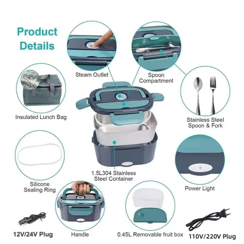 Stainless Steel Electric Lunch Box Food Warmer by Portable Chef