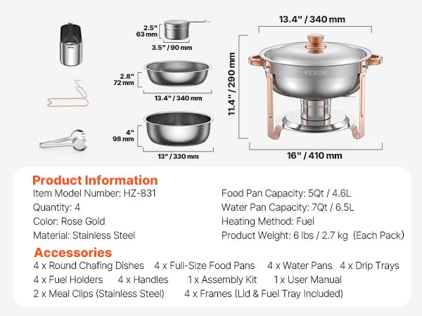 SucceBuy 4 Pack Chafing Dish Buffet Stainless Steel Warmer