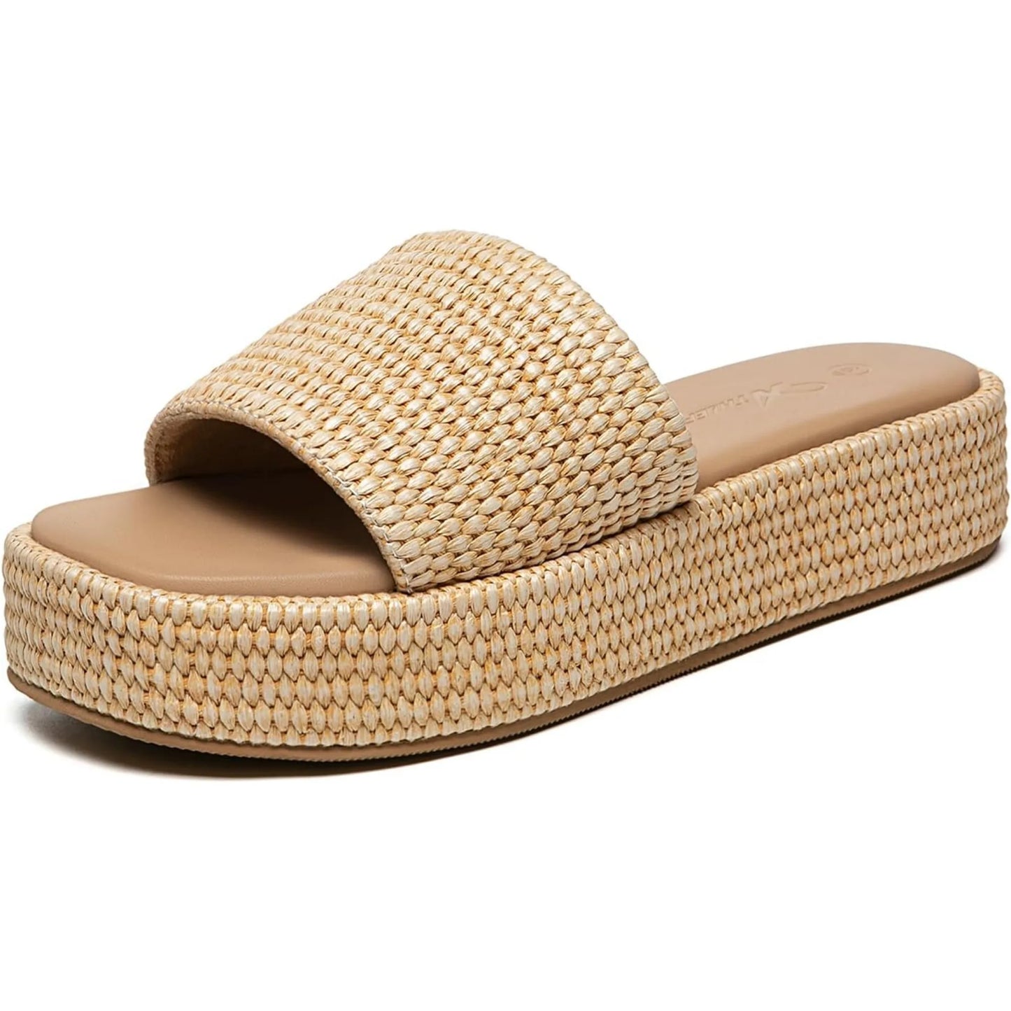 Athlefit Women's Platform Raffia Sandals Comfortable Open Toe Slip On Beach Slides for Summer Casual