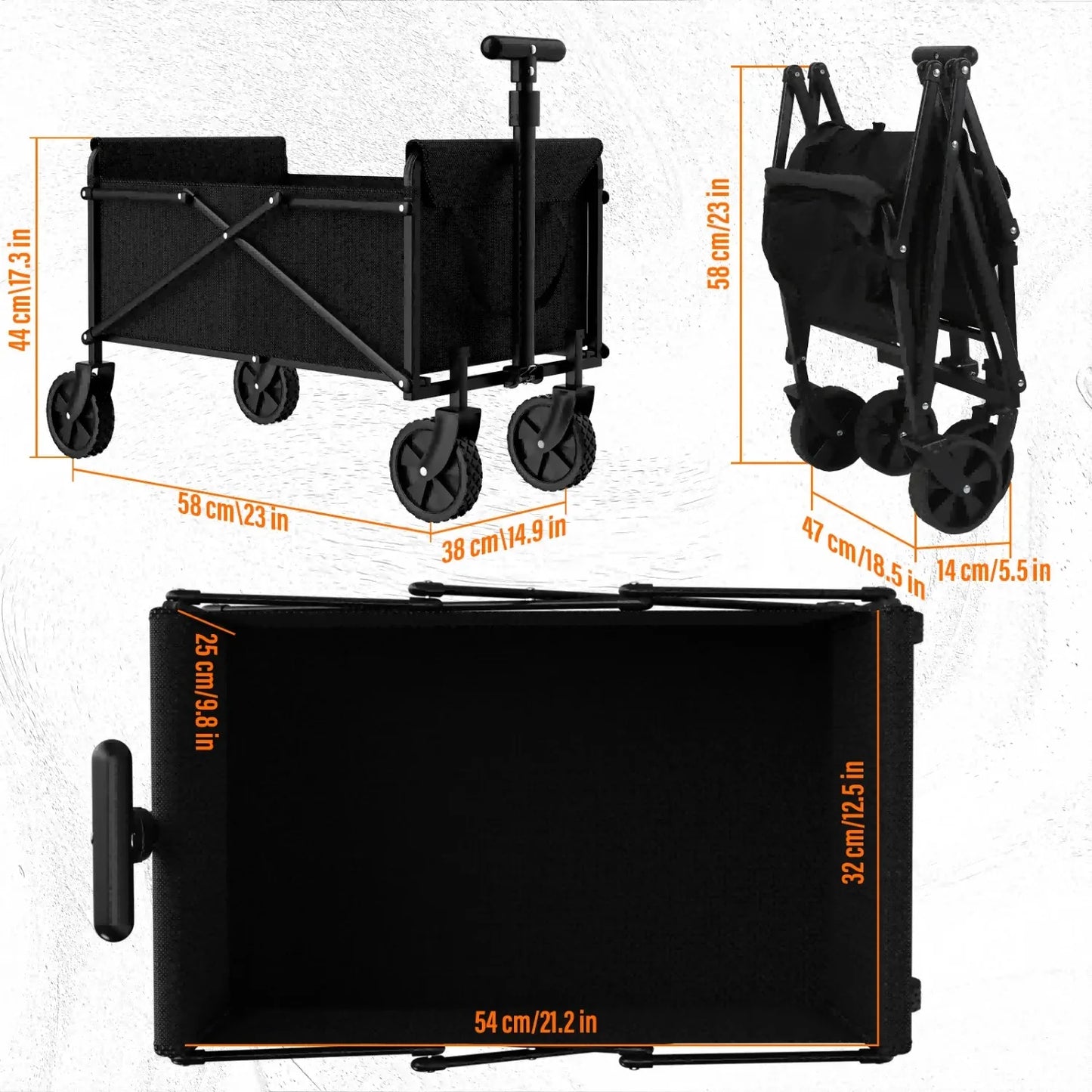 4 Wheel Foldable Garden Handcart Heavy Duty Cargo Transport One Hand Carry Portable Design for Easy Storage