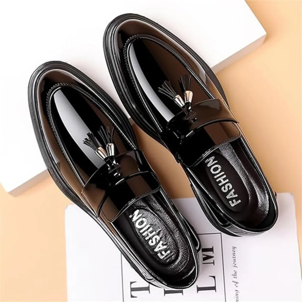 Men High Gloss Patent Penny Loafers Slip On Dress Shoes
