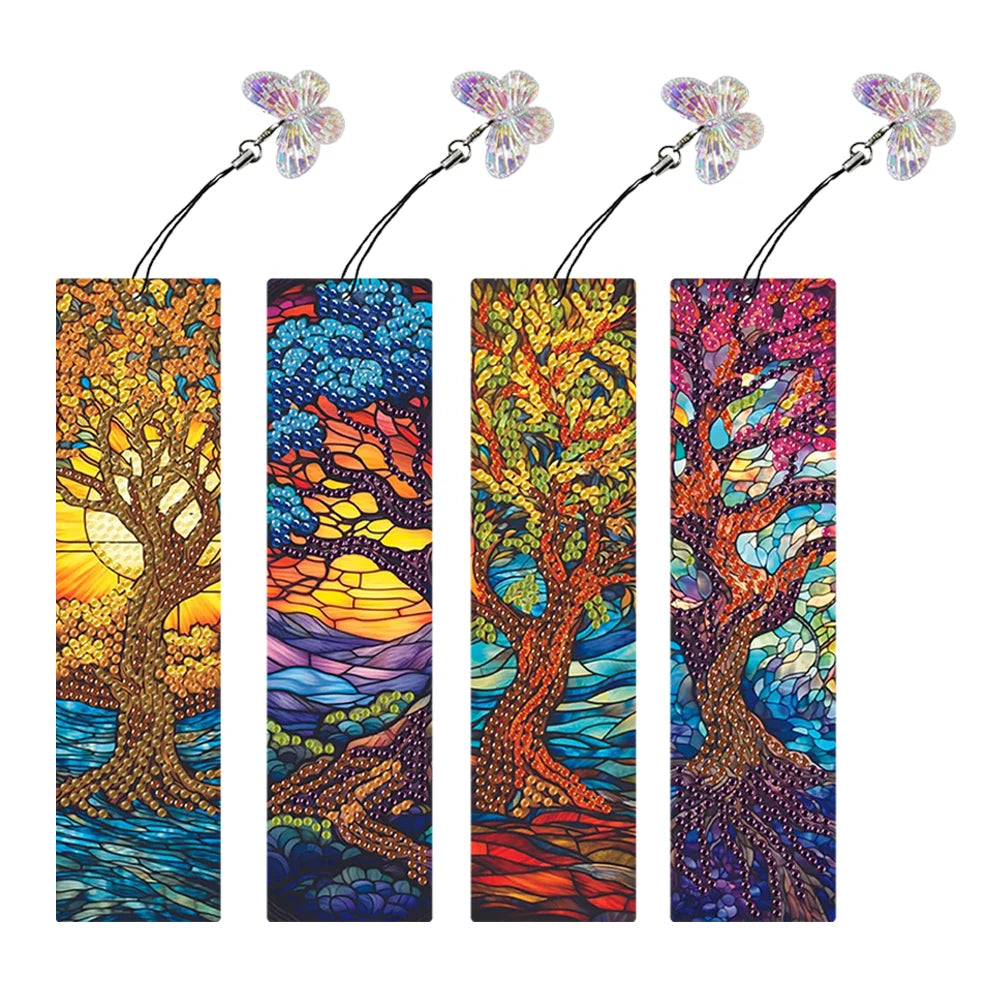 4Pcs Special Shape Santa Claus Elk Diamond Painting Bookmark 5D DIY Diamond Art Kit with Pendant