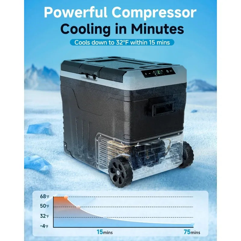 Car Fridge Portable 12 Volt Refrigerator 53 Quart Electric Cooler with 12 24V DC and 110 240V AC Cooler with Wheels -4 to 68 Fahrenheit