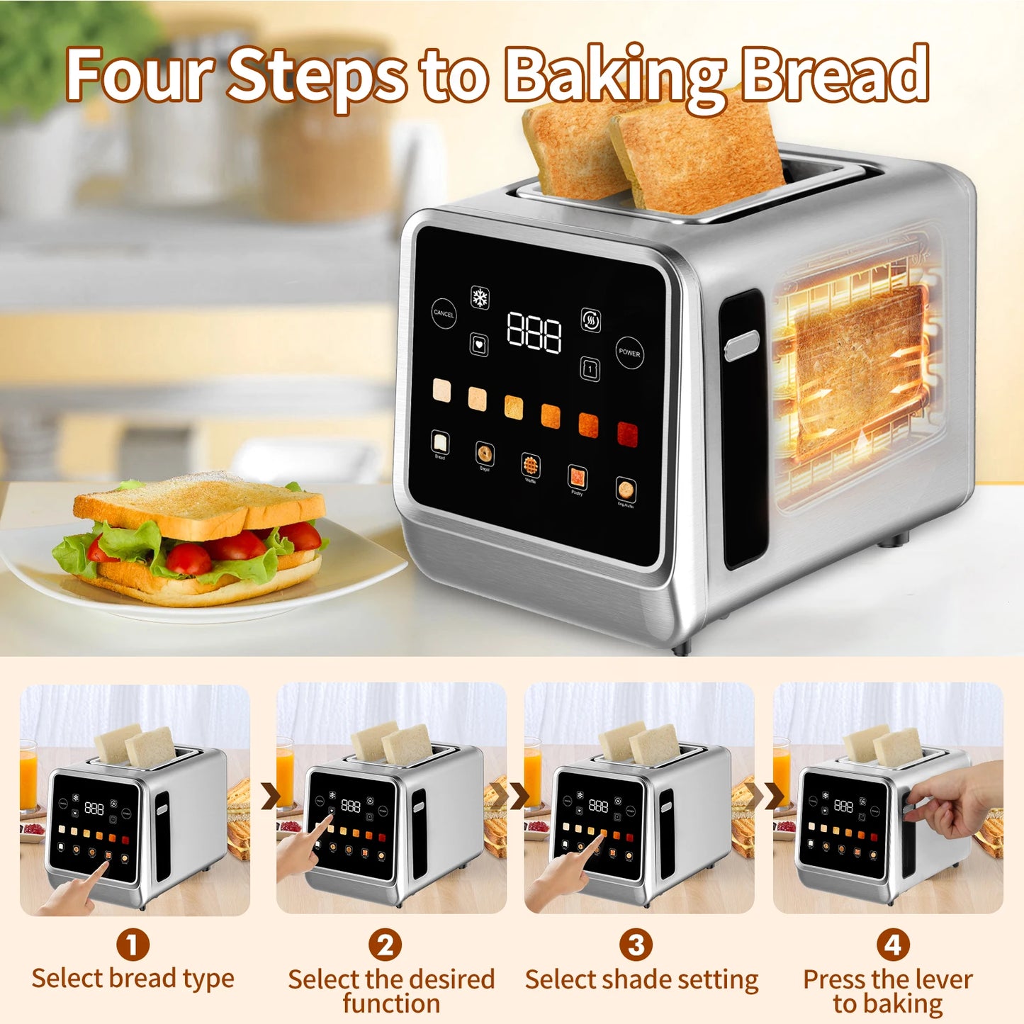 Smart Toaster with LCD Display and Digital Timer Features