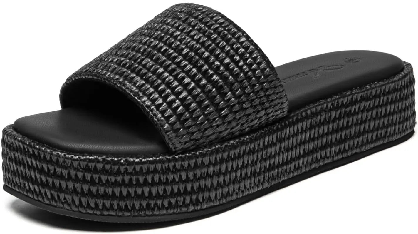 Athlefit Women's Platform Raffia Sandals Comfortable Open Toe