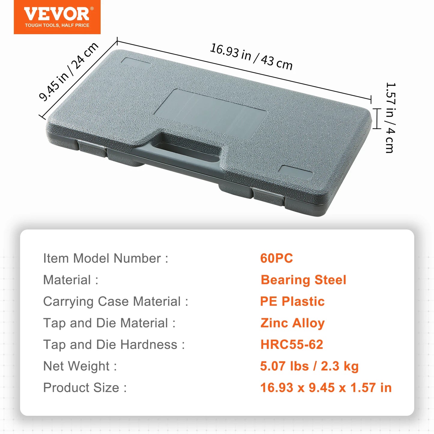 VEVOR Tap And Die Set Bearing Steel Threading Tool Kit