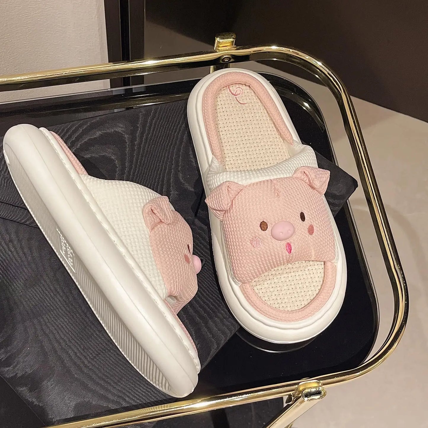 Fujian Rabbit Pig Frog Open Toe Linen Slippers Breathable