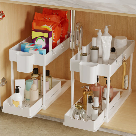 2 Pcs 2-Tier Sliding Cabinet Organizer