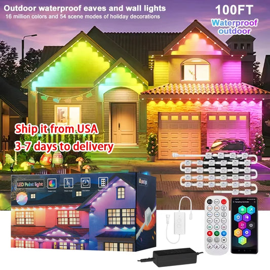 Permanent Outdoor Smart RGBIC Eaves LED Lights Festival Flashing Fairy String for Christmas Holiday Decorations