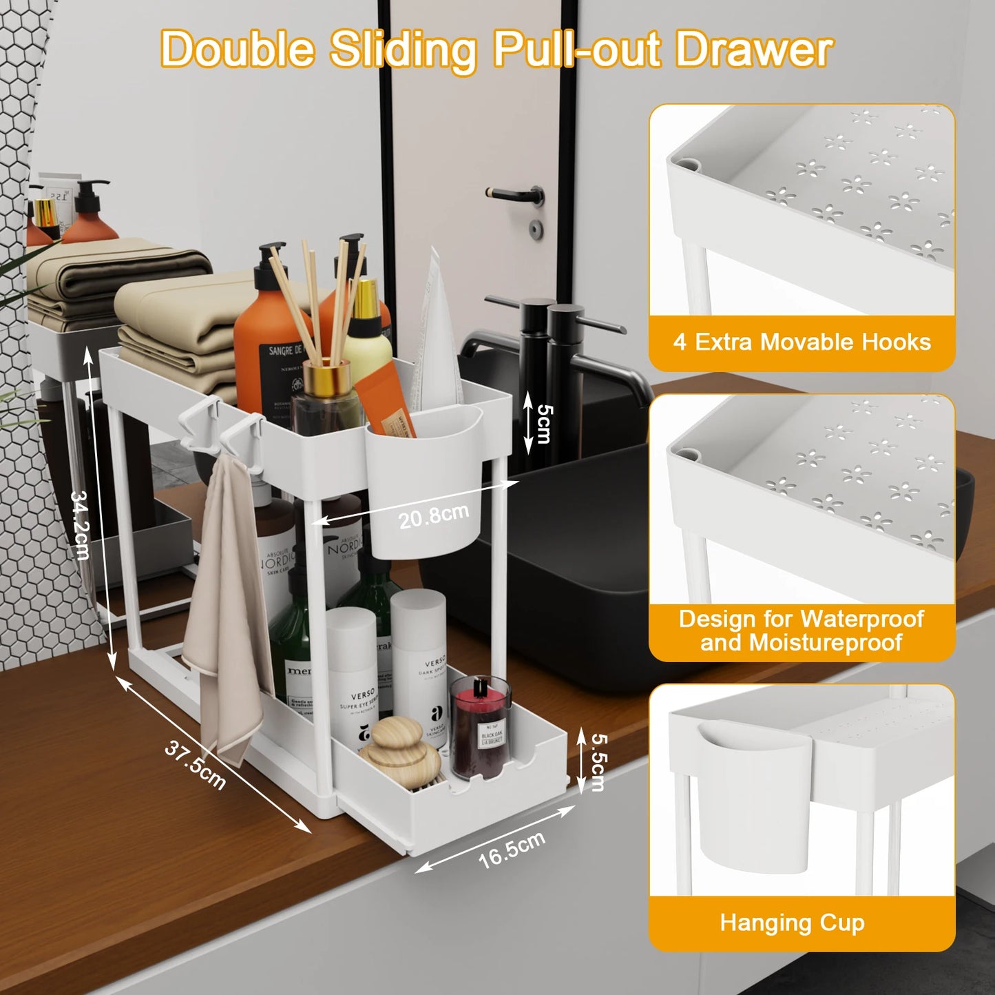 2 Pcs 2-Tier Sliding Cabinet Organizer