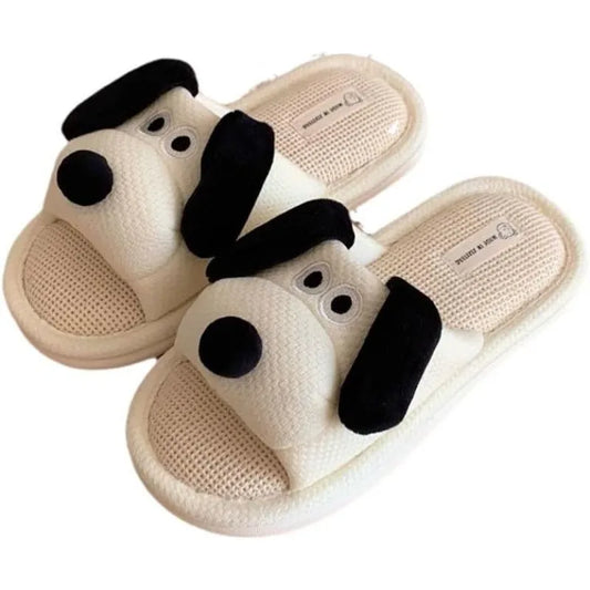Womens Slippers Animal Shape Cute Dog Anti Slip Linen Shoes