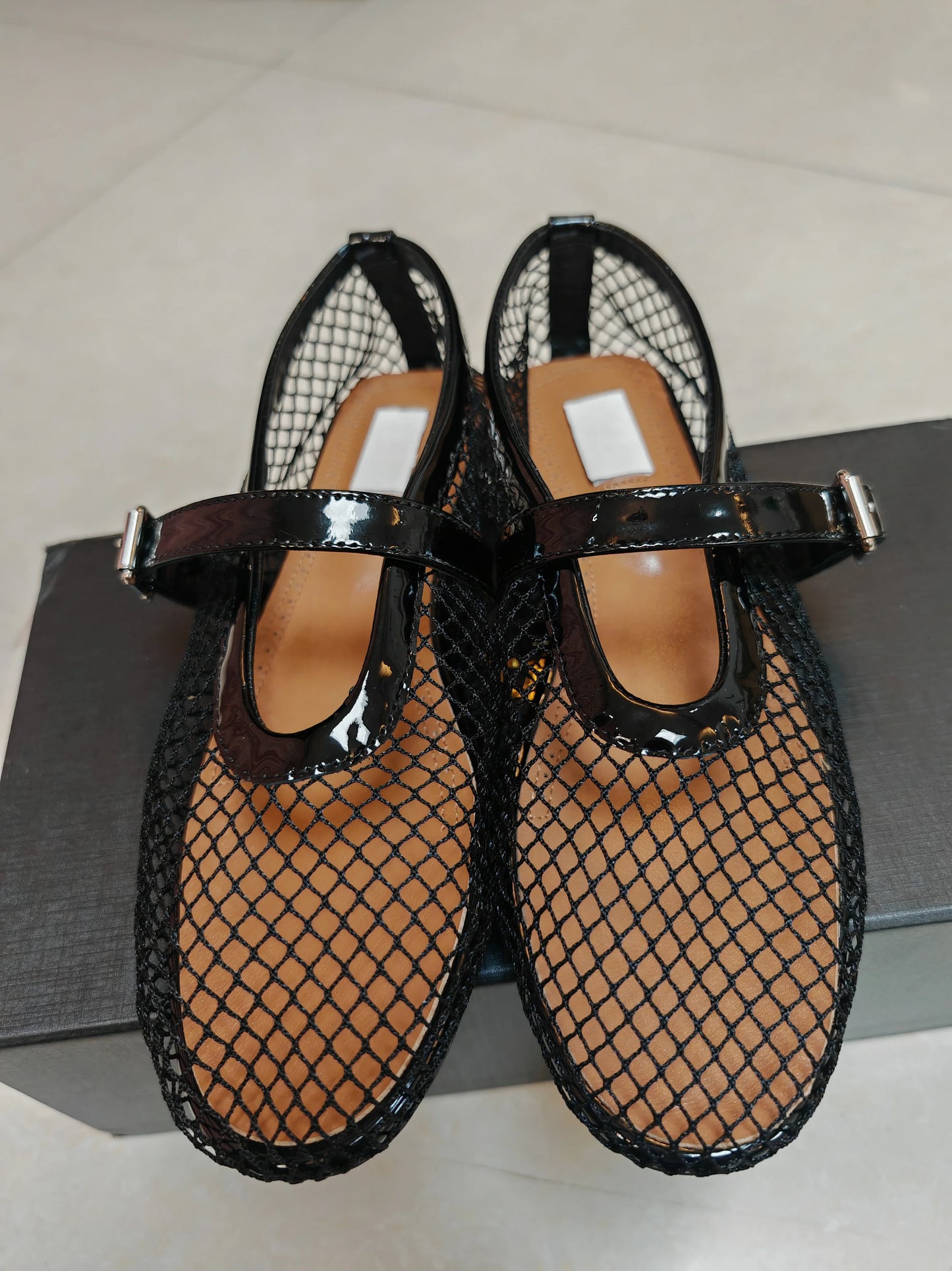 Comfortable Leather Flat Fishnet Ballet Flats For Kids