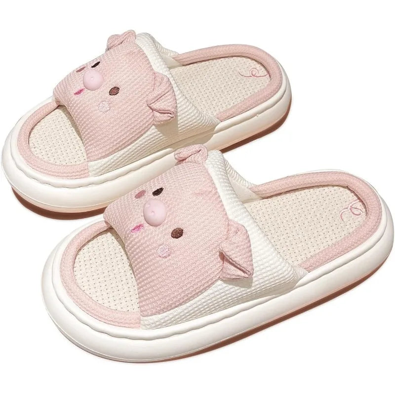 Fujian Rabbit Pig Frog Open Toe Linen Slippers Breathable