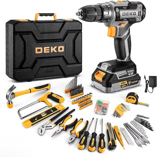 DEKO 20V Cordless Drill Kit with Battery and LED Light