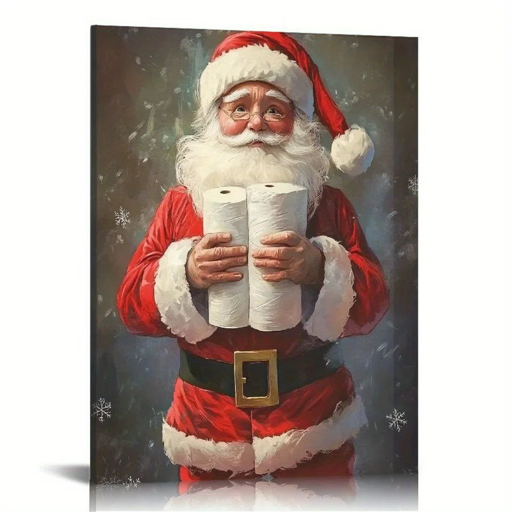 Hign Concerned Santa Snowy Night Mural Framed Art Christmas