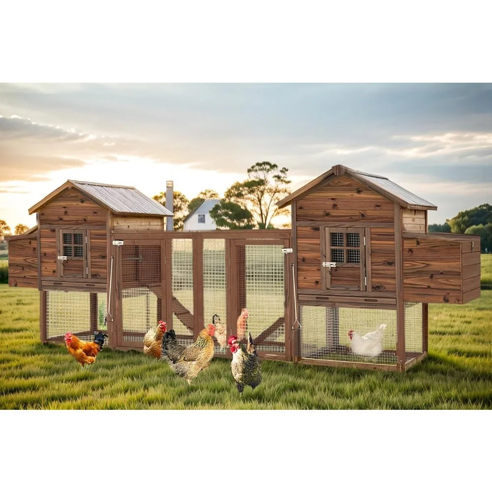 Large Wooden Chicken Coop 160 Inch Outdoor Chicken Cages and Run with Nesting Boxes for 2 to 8 Chickens Hen Run Poultry Pet House