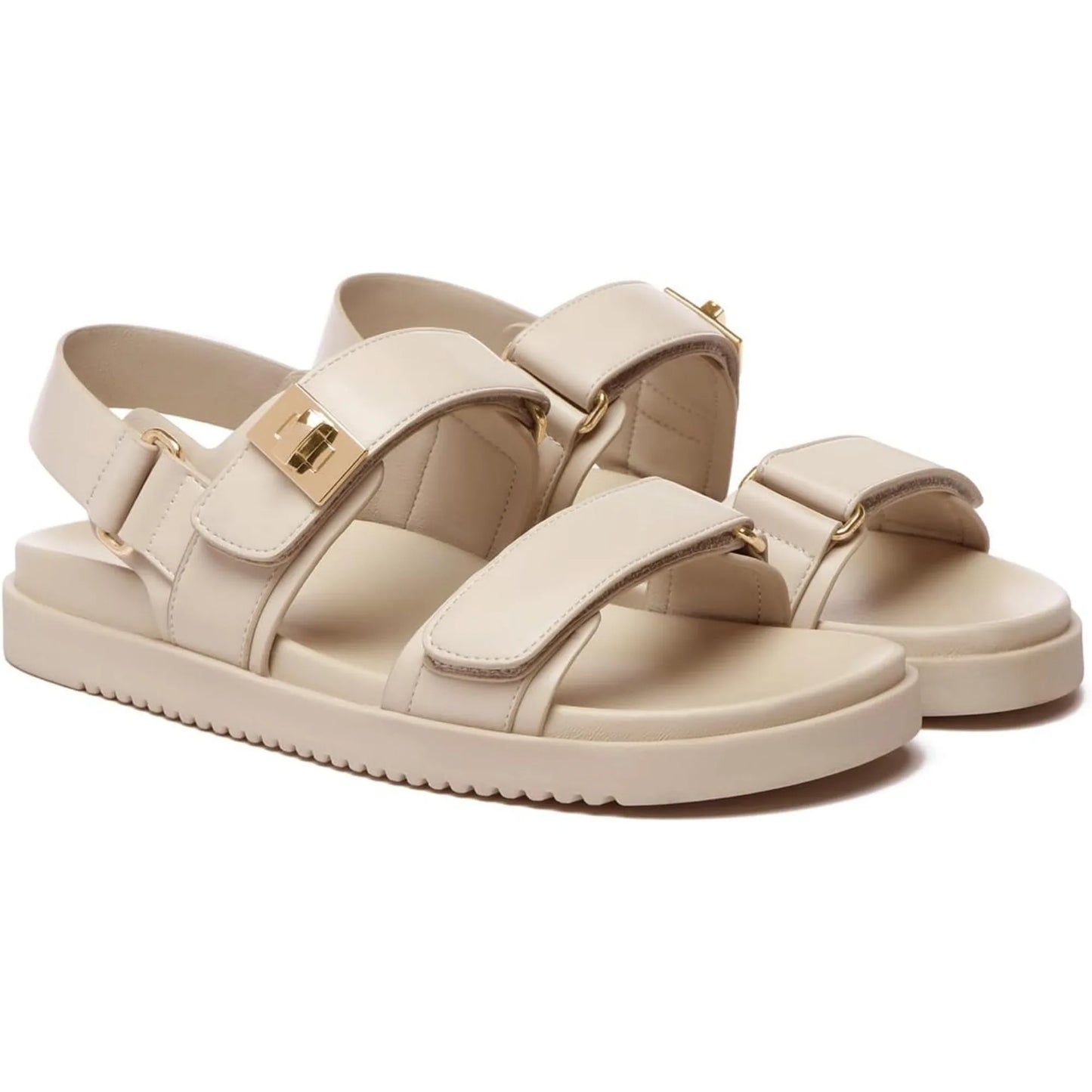 Women's Flat Sandals Comfort Adjustable Double Strap Slip on Leather Footbed Sandals Shoes