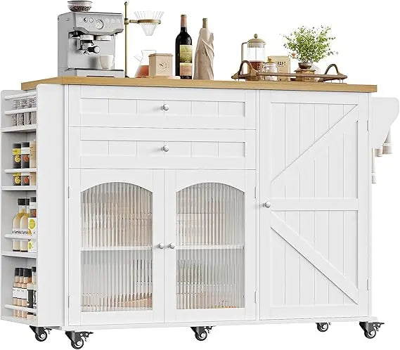 MKDK Rolling Kitchen Island with Storage and Drop Leaf Countertop