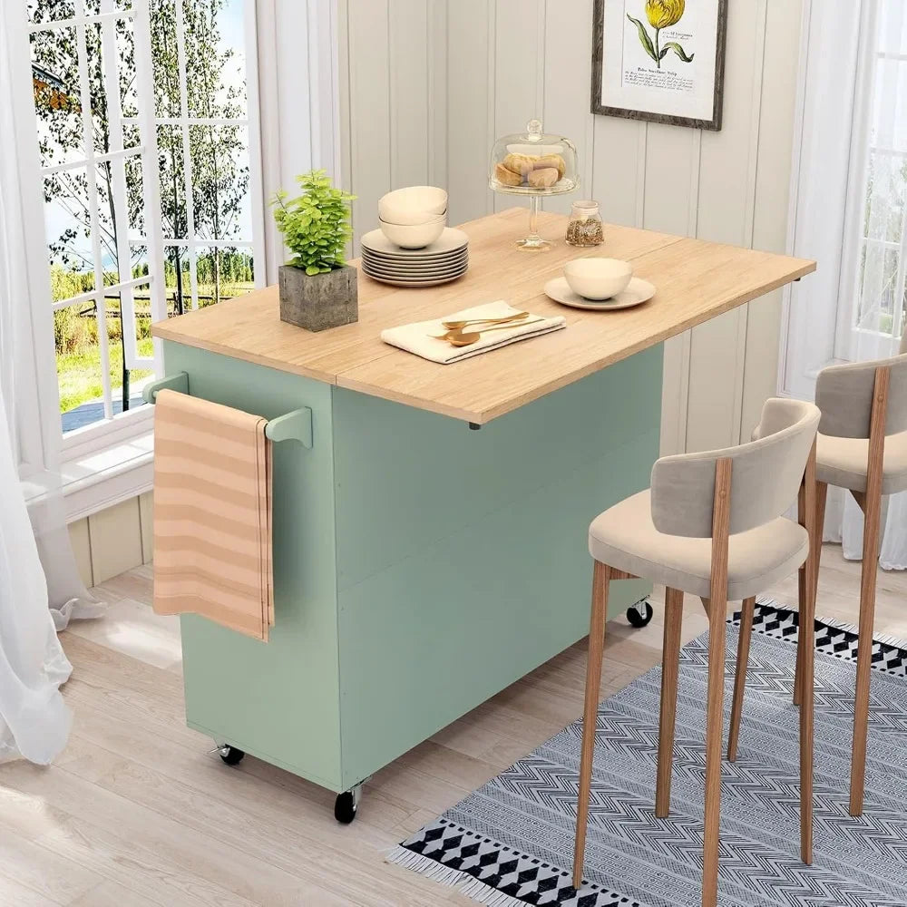 ANGDUO Modern Rolling Kitchen Island with Storage and Drop-Leaf