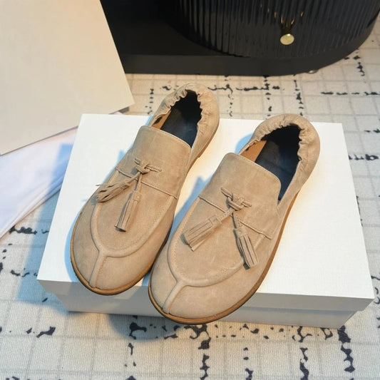 GUANSIYAO Women's Genuine Leather Open-Toe Flat Mules Sandals