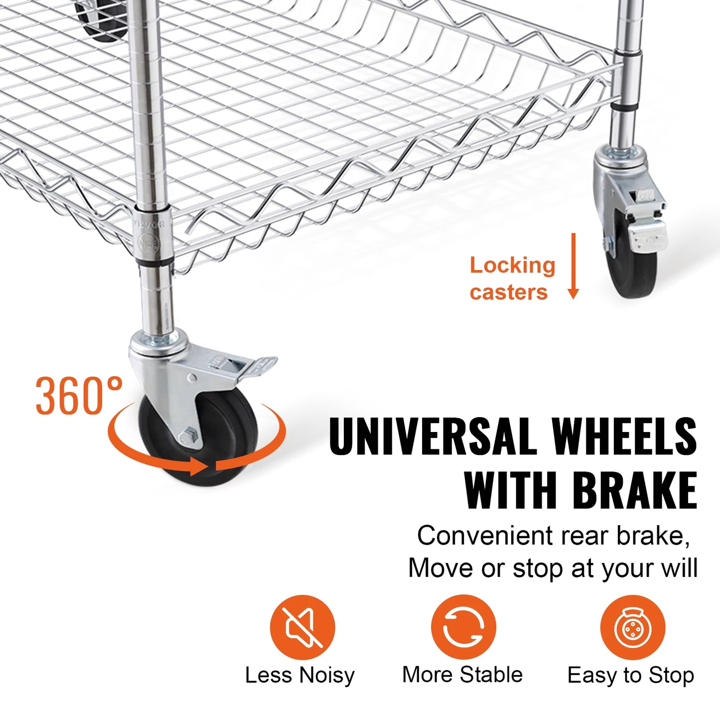 SucceBuy 3-Tier Rolling Utility Cart Metal Storage Shelving Unit