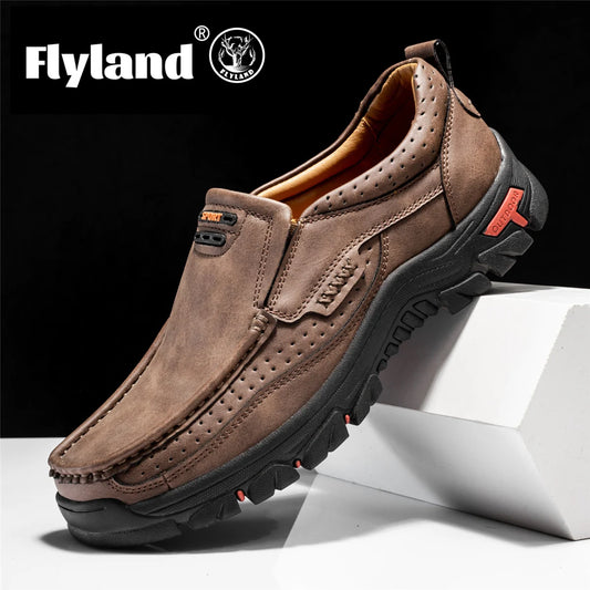 FLYLAND Men's Vintage Hand Stitching Soft Business Casual Leather Ankle Boots Handmade Flats Oxfords Plus Size