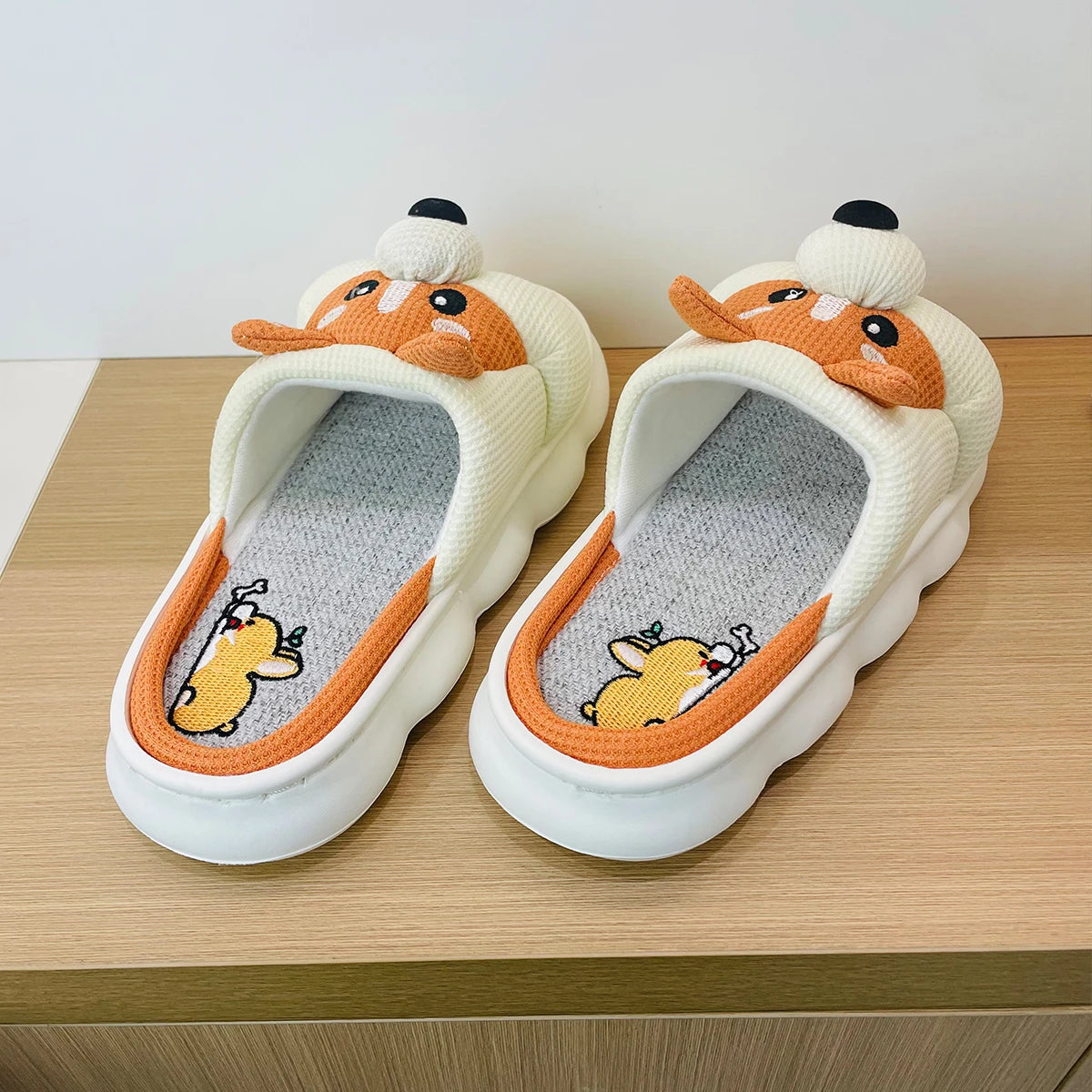 Lucky Bean Cute Corgi Slippers Women Men Home Breathable