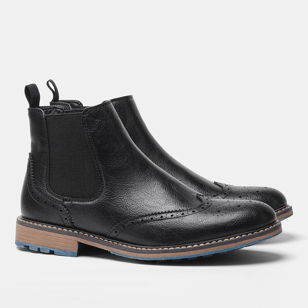 Brogue Men Chelsea Boots 2025 American Style Comfortable Leather Ankle Boots