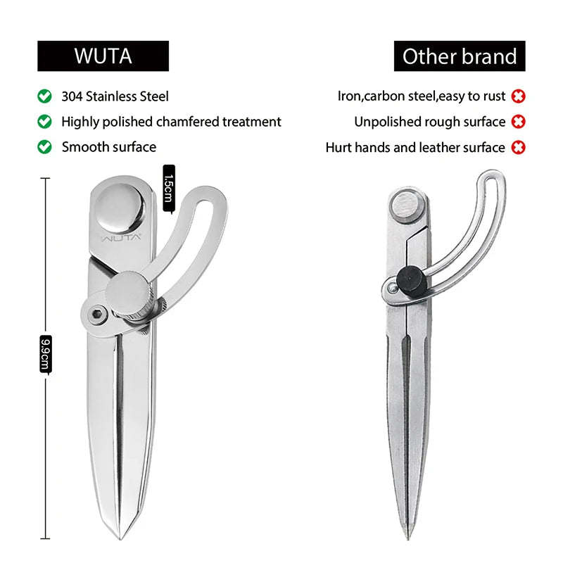 WUTA 304 Stainless Steel Leather Compass and Wing Divider Tool