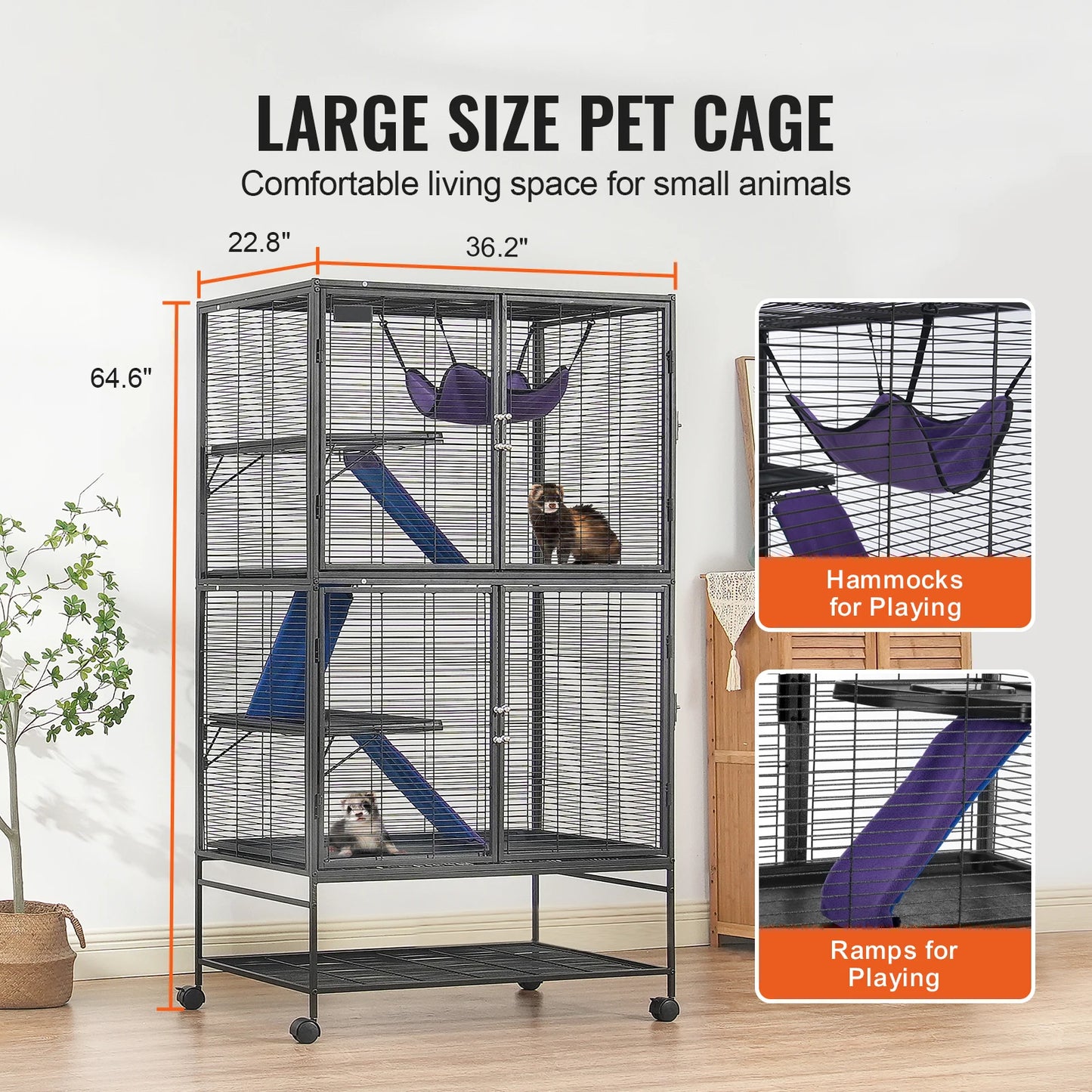 VEVOR 4-Tier Rolling Metal Ferret Cage for Small Animals