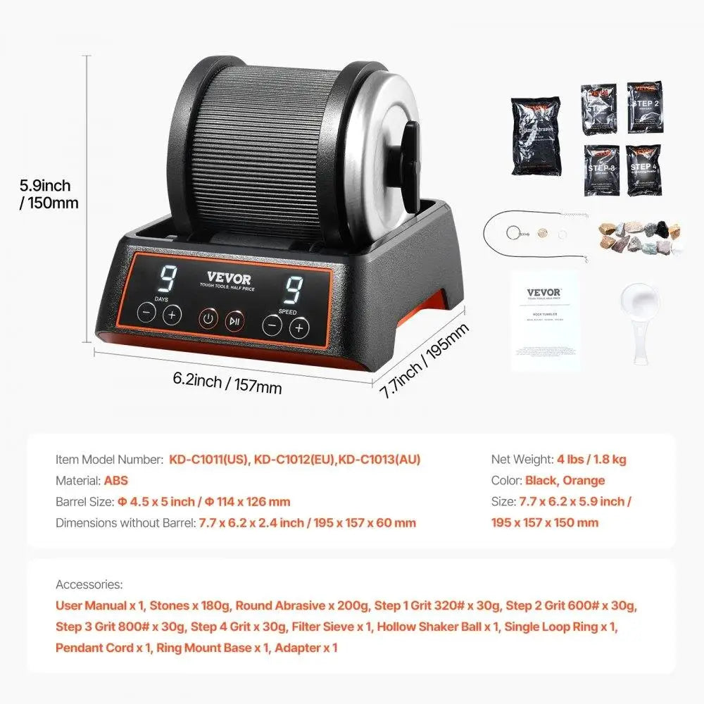 Hign-concerned Rock Tumbler Kit with 9 Speeds and Timer