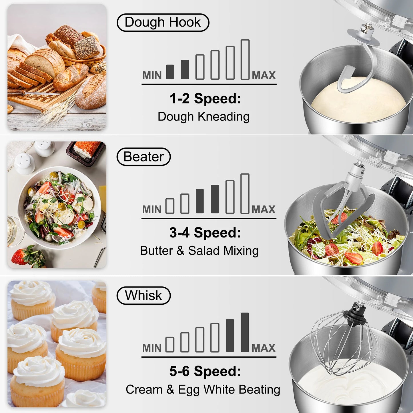 SucceBuy 5.5 7L Electric Stand Mixer with 6 Speeds LCD Screen Timing Food Mixer Cream Egg Whisk Dough Kneader with Steel Bowl