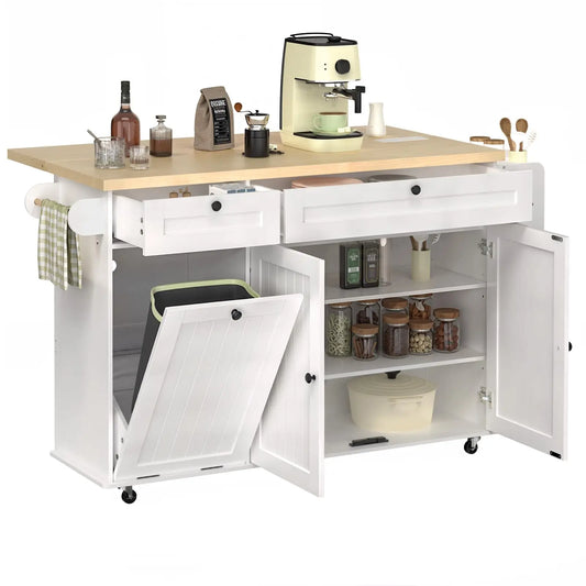 ONBRILL Mobile Kitchen Island with Power Outlet and Towel Rack