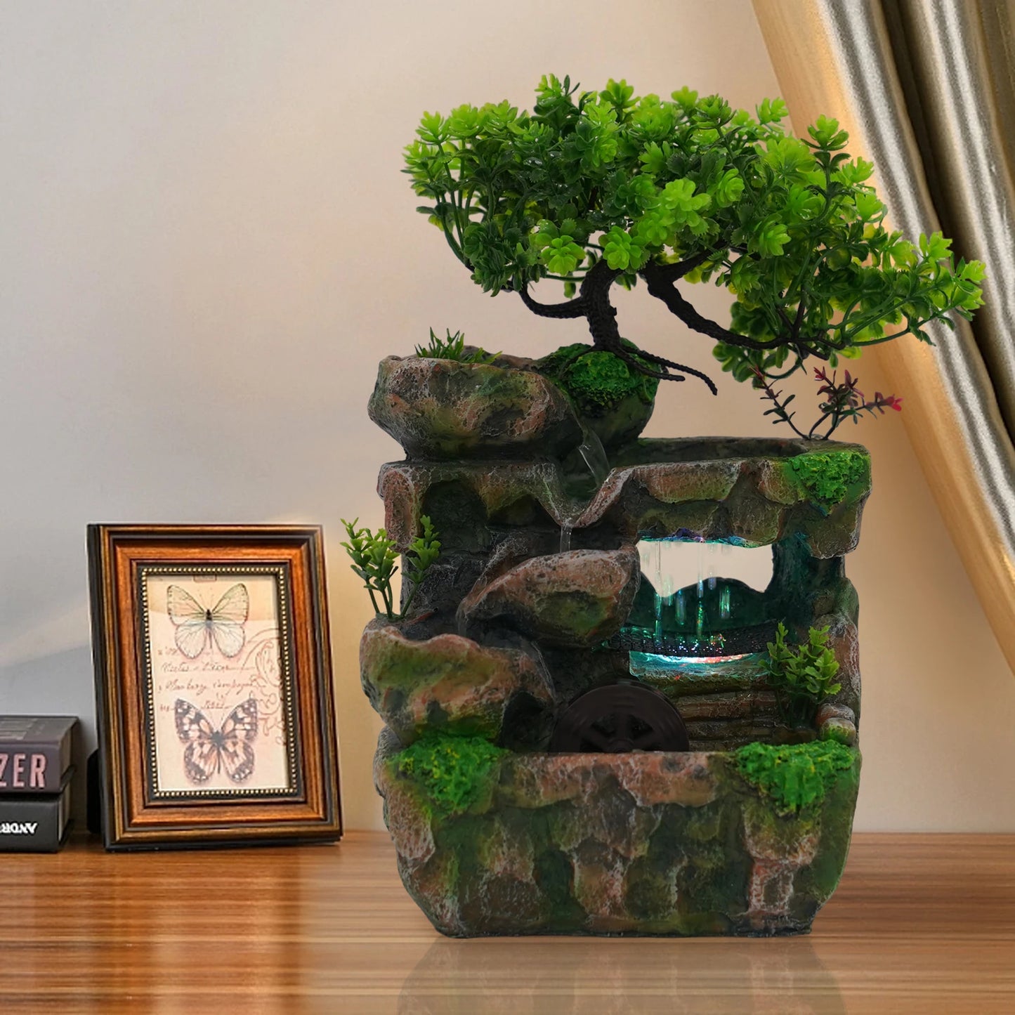 Resin Tabletop Fountain Ornament With LED For Home Office