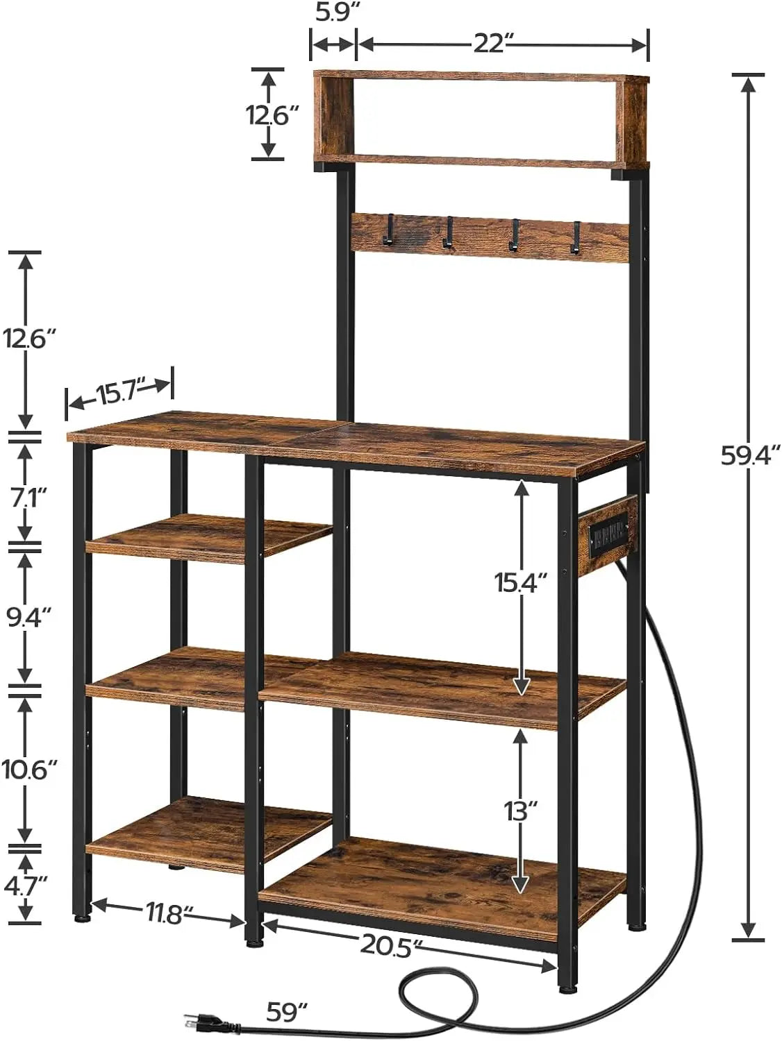 Bakers Rack with Power Outlet  35.4 Inches Microwave Stand