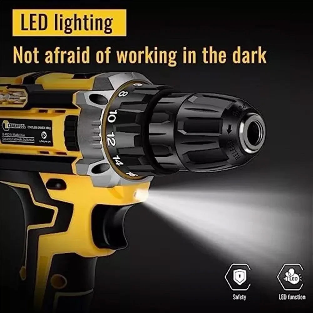 21V Cordless Drill 3/8 Inch Keyless Chuck Electric Drill 25 Plus 1 Clutch Max Torque 25 Plus 1 Nm Two Variable Speed for Home DIY and Repair